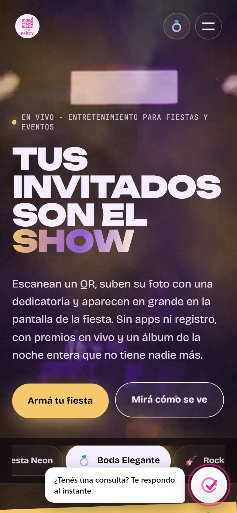 Pantalla de QR Party